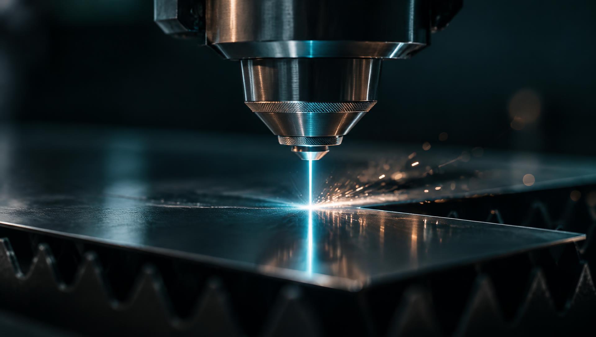 Laserstraal die een ultradunne metaalfolie snijdt